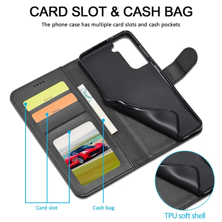 LC.IMEEKE Portefeuille texturé Étui folio en cuir PU bien protégé avec support pour Samsung Galaxy S22+ 5G - Noir 