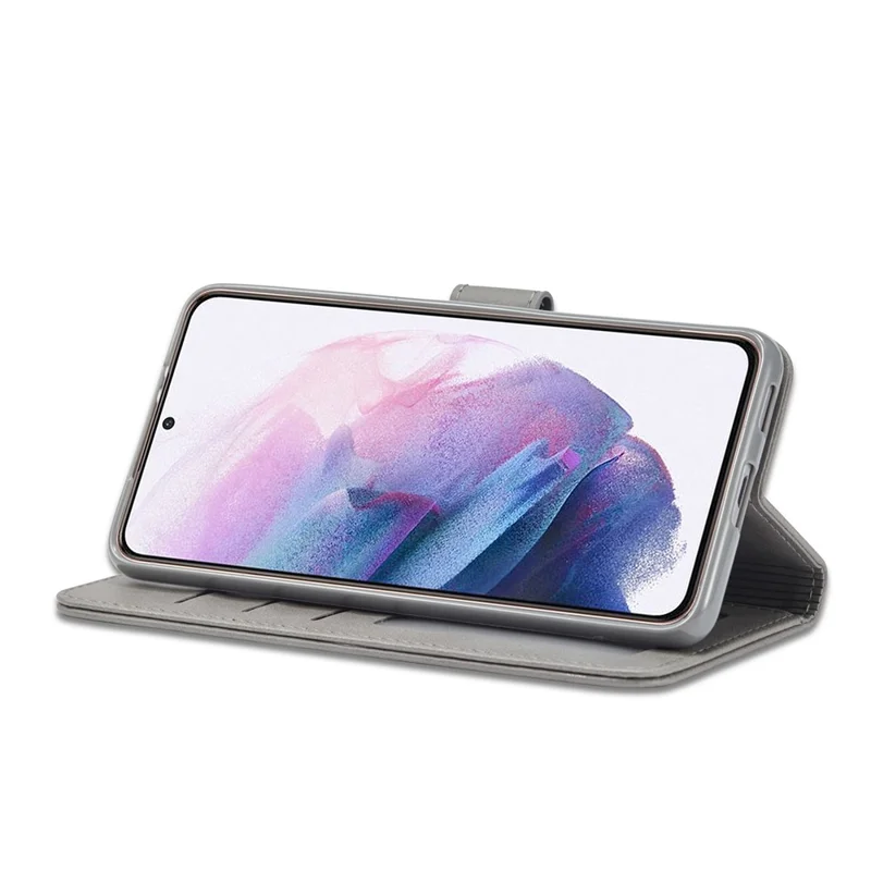 LC.IMEEKE Textured Wallet PU Leather Well-protected Flip Folio Stand Case Mobile Phone Case Cover for Samsung Galaxy S22+ 5G - Grey