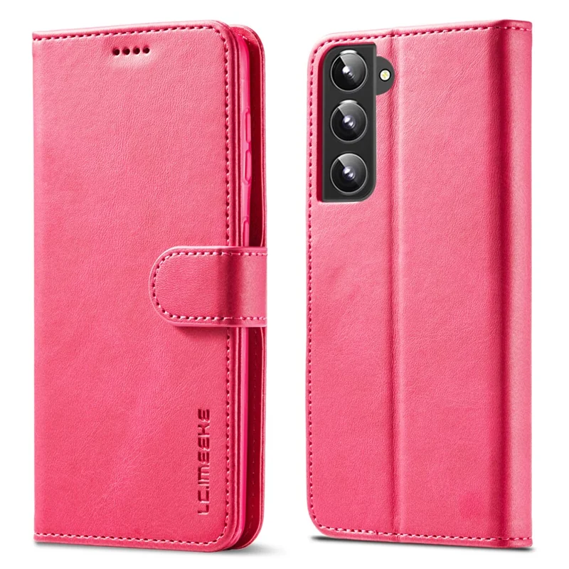 LC.IMEEKE Textured Wallet PU Leather Well-protected Flip Folio Stand Case Mobile Phone Case Cover for Samsung Galaxy S22+ 5G - Red