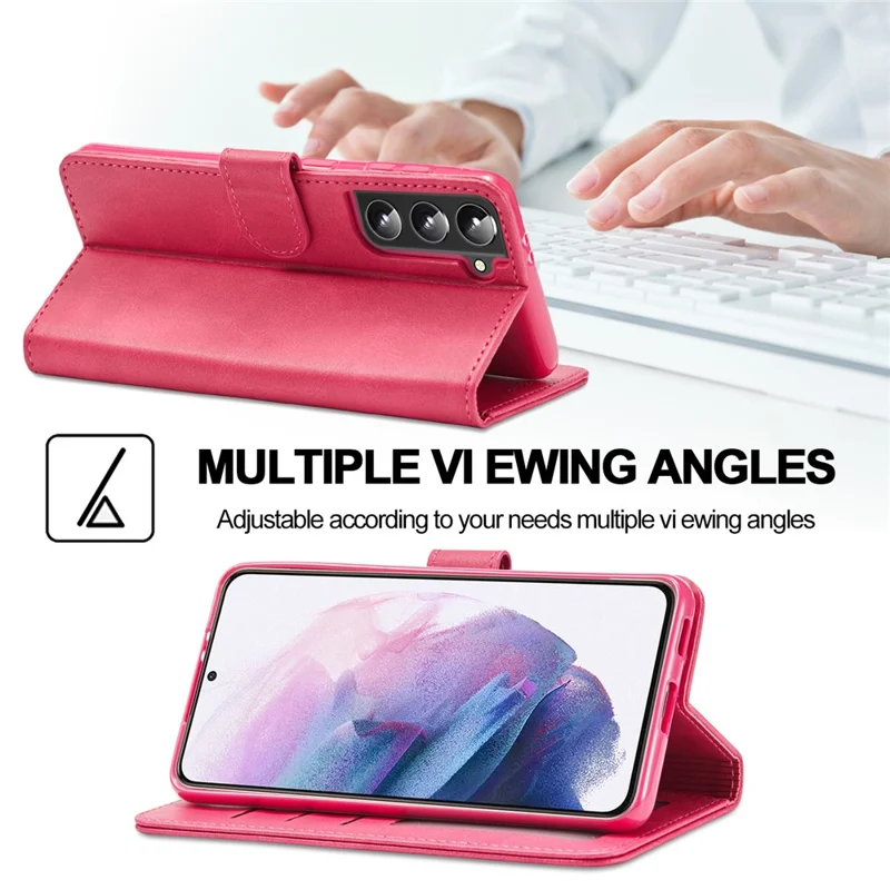 LC.IMEEKE Textured Wallet PU Leather Well-protected Flip Folio Stand Case Mobile Phone Case Cover for Samsung Galaxy S22+ 5G - Red