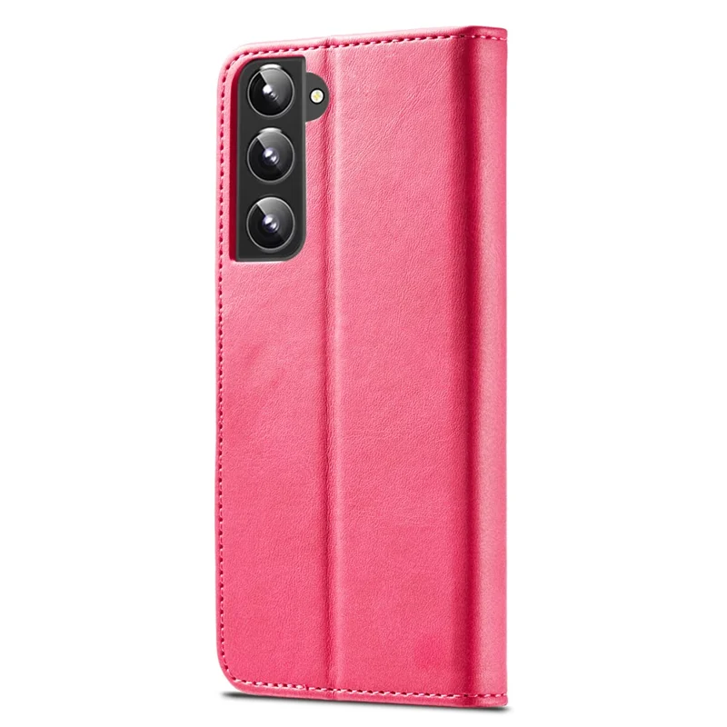 LC.IMEEKE Textured Wallet PU Leather Well-protected Flip Folio Stand Case Mobile Phone Case Cover for Samsung Galaxy S22+ 5G - Red