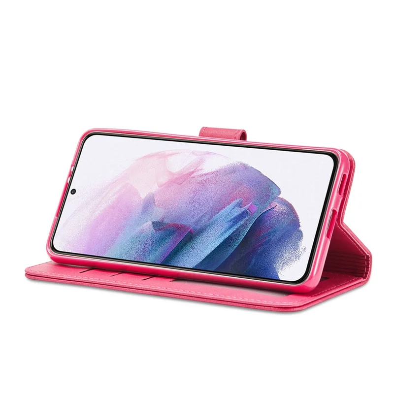 LC.IMEEKE Textured Wallet PU Leather Well-protected Flip Folio Stand Case Mobile Phone Case Cover for Samsung Galaxy S22+ 5G - Red