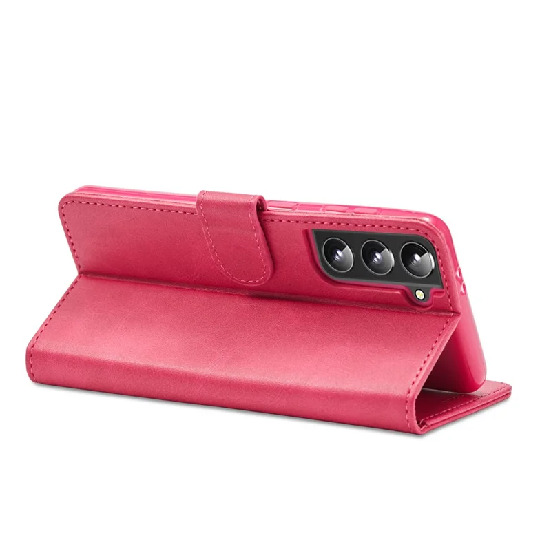 LC.IMEEKE Textured Wallet PU Leather Well-protected Flip Folio Stand Case Mobile Phone Case Cover for Samsung Galaxy S22+ 5G - Red
