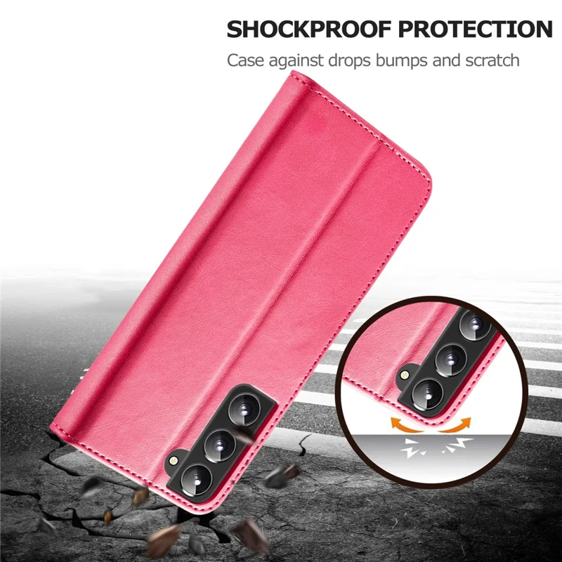 LC.IMEEKE Textured Wallet PU Leather Well-protected Flip Folio Stand Case Mobile Phone Case Cover for Samsung Galaxy S22+ 5G - Red