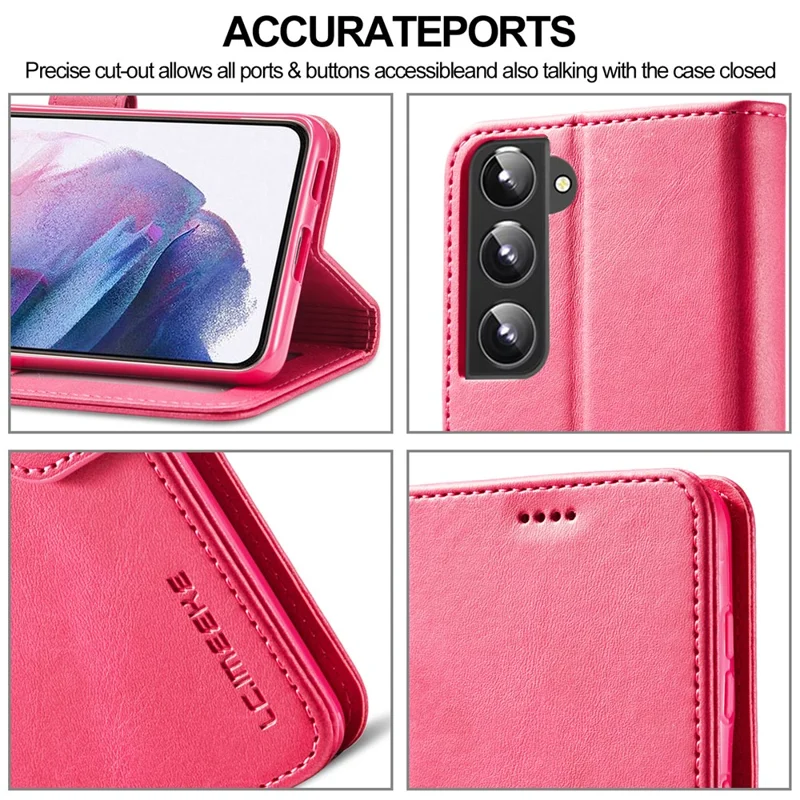 LC.IMEEKE Textured Wallet PU Leather Well-protected Flip Folio Stand Case Mobile Phone Case Cover for Samsung Galaxy S22+ 5G - Red