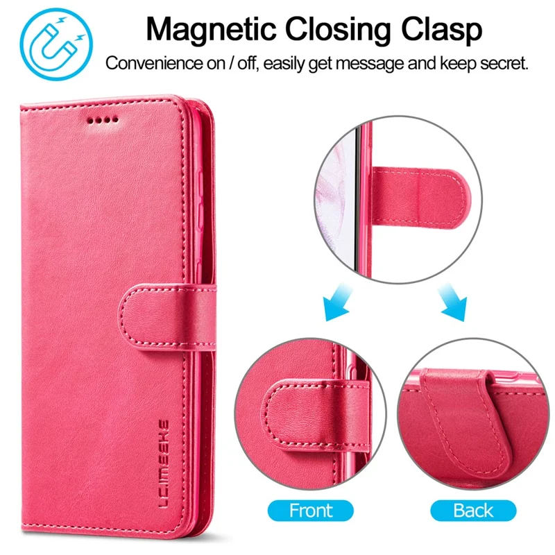 LC.IMEEKE Textured Wallet PU Leather Well-protected Flip Folio Stand Case Mobile Phone Case Cover for Samsung Galaxy S22+ 5G - Red