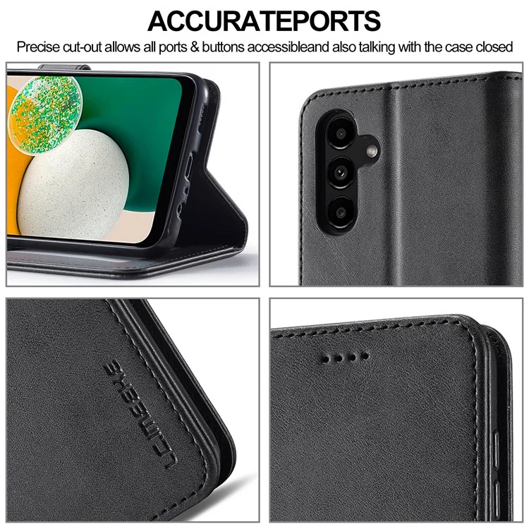 LC.IMEEKE Textured Wallet PU Leather Flip Folio Stand Case Drop-resistant Phone Case Cover for Samsung Galaxy A13 5G / A04s 4G (164.7 x 76.7 x 9.1 mm) - Black