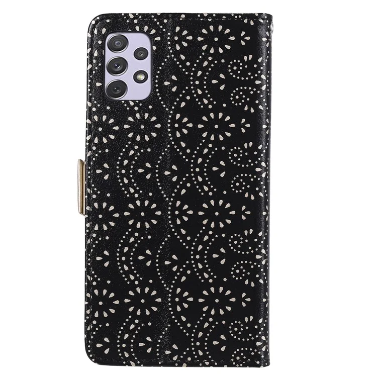 Zipper Wallet Stand Lace Leather Case Shockproof Phone Cover with Bowknot Strap for Samsung Galaxy A33 5G - Black