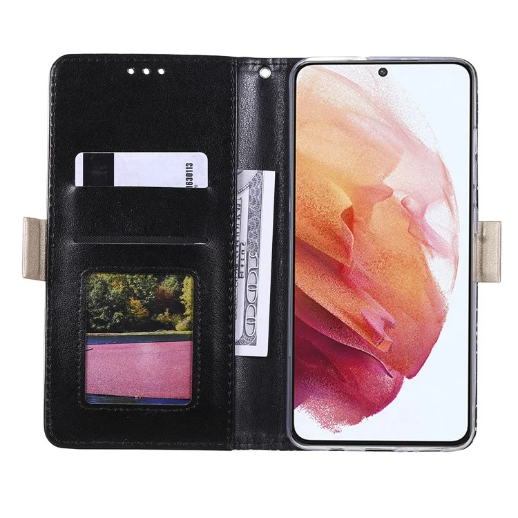 Zipper Wallet Stand Lace Leather Case Shockproof Phone Cover with Bowknot Strap for Samsung Galaxy A33 5G - Black