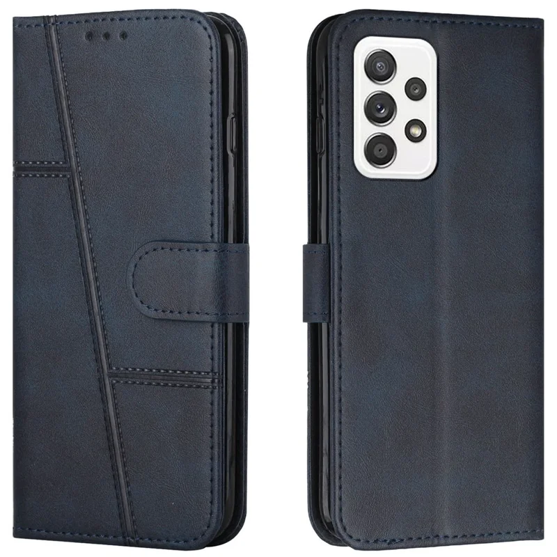 Stitching PU Leather Stand Wallet Phone Case Dual-sided Magnetic Clasp Cover for Samsung Galaxy A53 5G - Sapphire