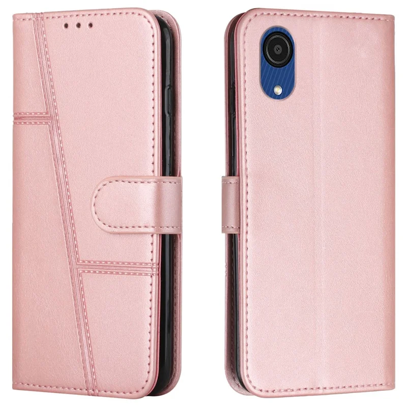 Stitching PU Leather Cover + TPU Phone Case Stand Wallet Protective Cover for Samsung Galaxy A03 Core - Rose Gold