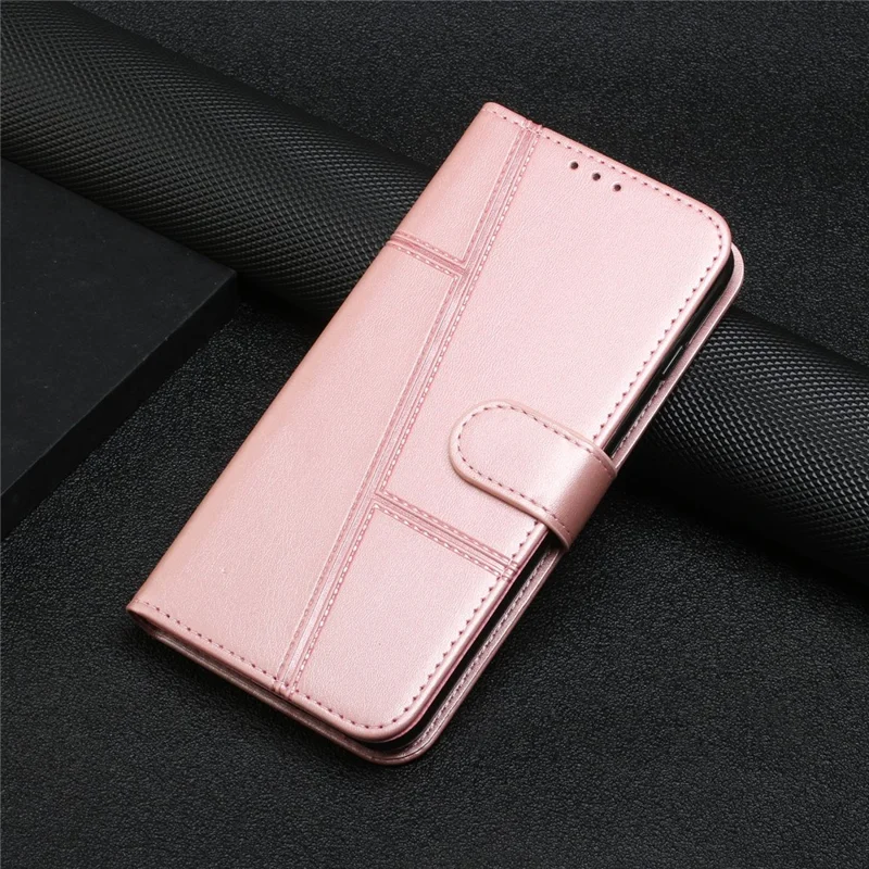 Stitching PU Leather Cover + TPU Phone Case Stand Wallet Protective Cover for Samsung Galaxy A03 Core - Rose Gold