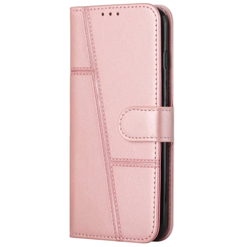 Stitching PU Leather Cover + TPU Phone Case Stand Wallet Protective Cover for Samsung Galaxy A03 Core - Rose Gold