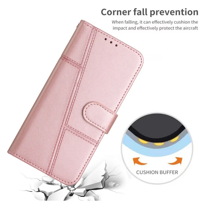Stitching PU Leather Cover + TPU Phone Case Stand Wallet Protective Cover for Samsung Galaxy A03 Core - Rose Gold