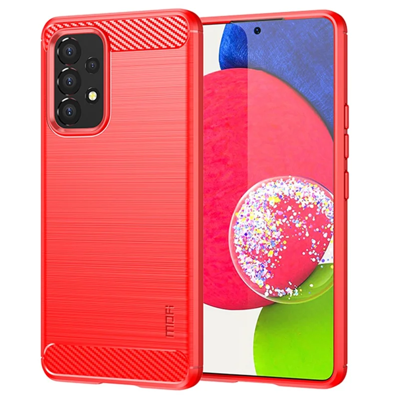 MOFI Carbon Fiber Texture Brushed Surface TPU Phone Case Scratch-resistant Protective Cover for Samsung Galaxy A53 5G - Red