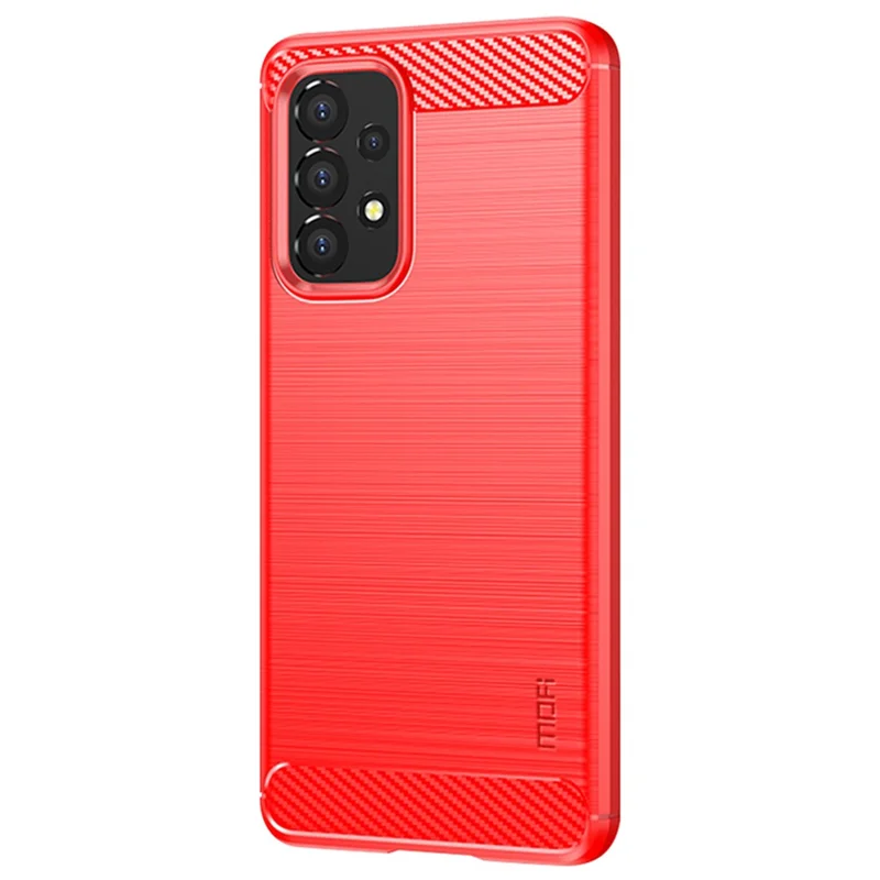 MOFI Carbon Fiber Texture Brushed Surface TPU Phone Case Scratch-resistant Protective Cover for Samsung Galaxy A53 5G - Red