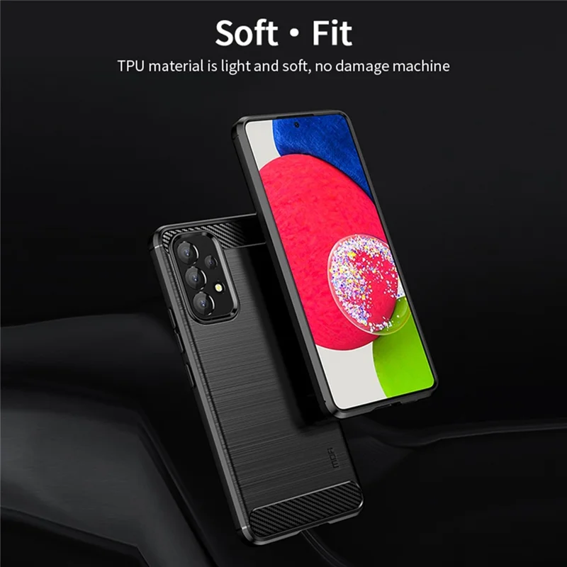 MOFI Carbon Fiber Texture Brushed Surface TPU Phone Case Scratch-resistant Protective Cover for Samsung Galaxy A53 5G - Red