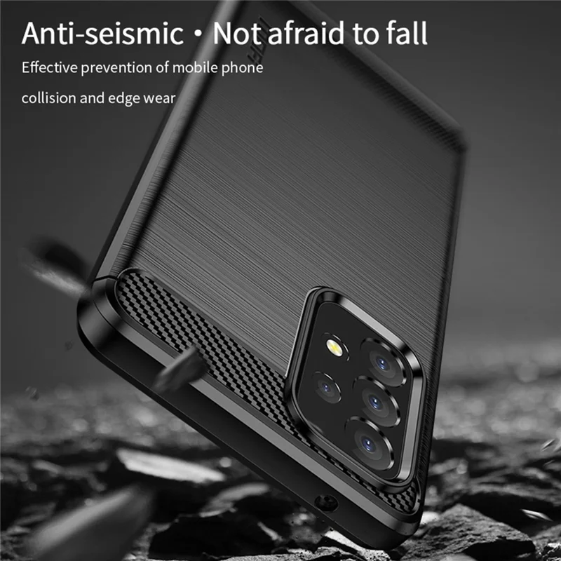 MOFI Carbon Fiber Texture Brushed Surface TPU Phone Case Scratch-resistant Protective Cover for Samsung Galaxy A53 5G - Red