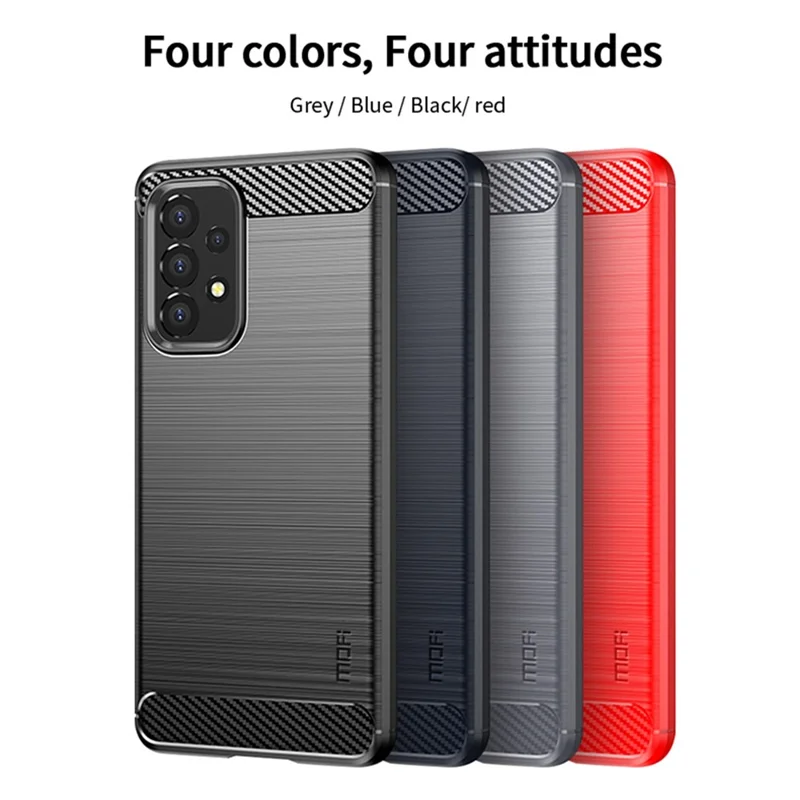 MOFI Carbon Fiber Texture Brushed Surface TPU Phone Case Scratch-resistant Protective Cover for Samsung Galaxy A53 5G - Red