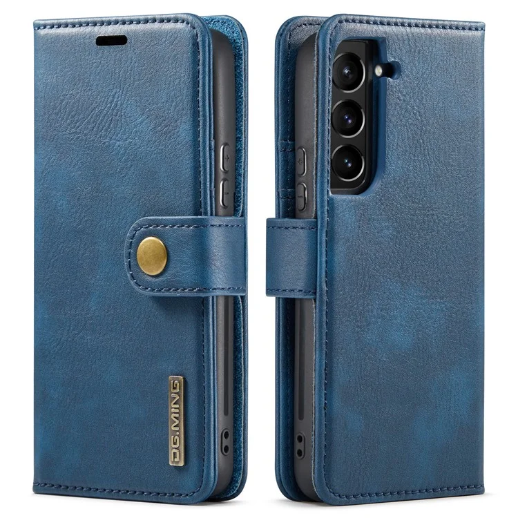 DG.MING Split Leder Geldbörse Vollschutz Gehäuse Abnehmbar 2-in-1 TPU Innenhülle für Samsung Galaxy S22+ 5G - Blau