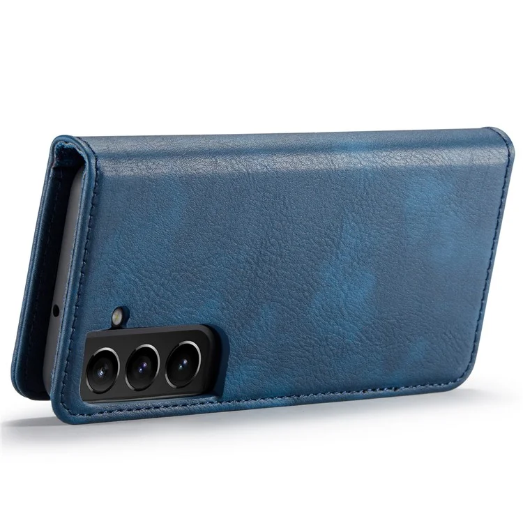DG.MING Split Leder Geldbörse Vollschutz Gehäuse Abnehmbar 2-in-1 TPU Innenhülle für Samsung Galaxy S22+ 5G - Blau