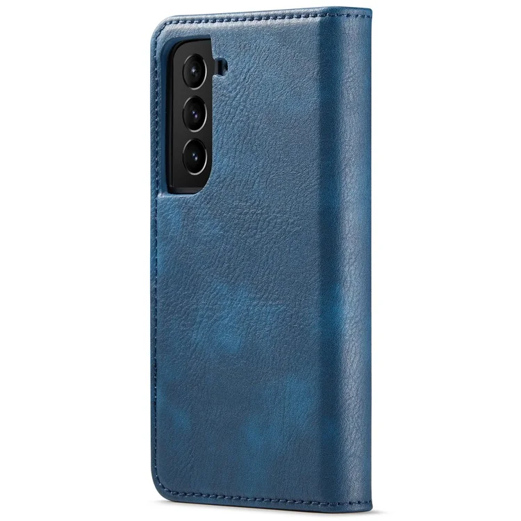 DG.MING Split Leder Geldbörse Vollschutz Gehäuse Abnehmbar 2-in-1 TPU Innenhülle für Samsung Galaxy S22+ 5G - Blau