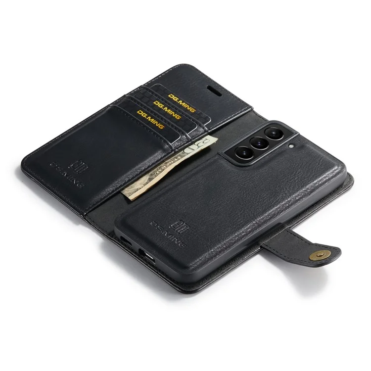 DG.MING Für Samsung Galaxy S22 5G Abnehmbare 2-in-1 Split Leder Komplett-Schutz-Schale Wallet Cover TPU Inner Phone Case - Schwarz
