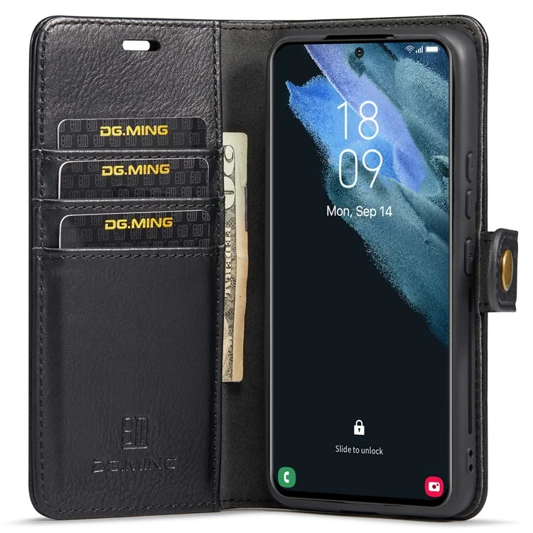 DG.MING Für Samsung Galaxy S22 5G Abnehmbare 2-in-1 Split Leder Komplett-Schutz-Schale Wallet Cover TPU Inner Phone Case - Schwarz