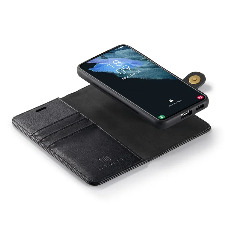 DG.MING Für Samsung Galaxy S22 5G Abnehmbare 2-in-1 Split Leder Komplett-Schutz-Schale Wallet Cover TPU Inner Phone Case - Schwarz