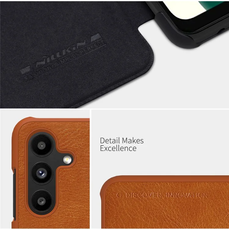 NILLKIN Qin Series PU Leather + PC Phone Case Anti-drop Anti-scratch Cover with Card Holder for Samsung Galaxy A13 5G / A04s 4G (164.7 x 76.7 x 9.1 mm) - Marrón