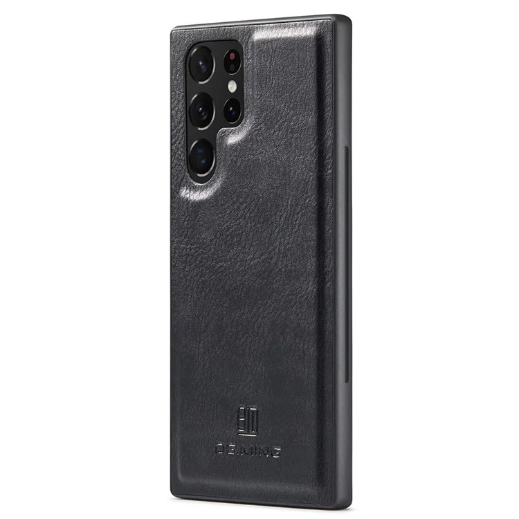 DG.MING Split Leather Case für Samsung Galaxy S22 Ultra 5G Abnehmbare 2-in-1 Wallet Phone Cover mit Ständer - Schwarz