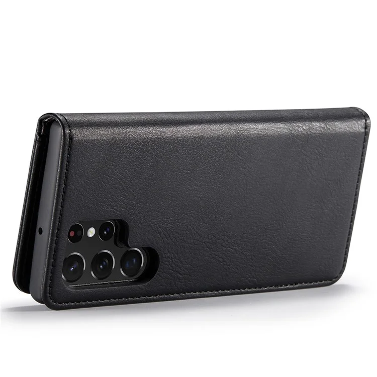 DG.MING Split Leather Case for Samsung Galaxy S22 Ultra 5G Detachable 2-in-1 Wallet Phone Cover with Stand - Black