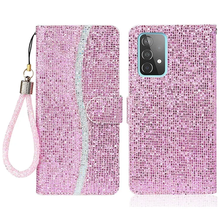 PU Leather Glittery Powder Full Protection Mobile Phone Case Stand Wallet Cover for Samsung Galaxy A33 5G - Pink