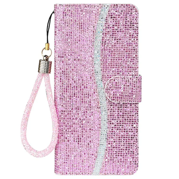 PU Leather Glittery Powder Full Protection Mobile Phone Case Stand Wallet Cover for Samsung Galaxy A33 5G - Pink