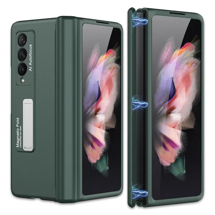 Capa de telefone GKK Magnetic Folding Hinge All-inclusive Hard PC Kickstand Protective para Samsung Galaxy Z Fold3 5G - Verde