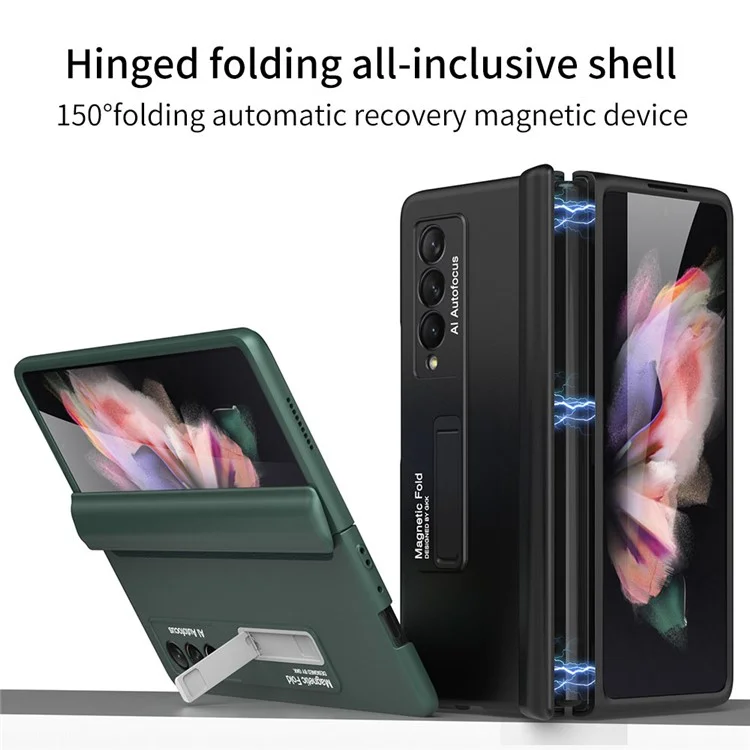 Capa de telefone GKK Magnetic Folding Hinge All-inclusive Hard PC Kickstand Protective para Samsung Galaxy Z Fold3 5G - Verde
