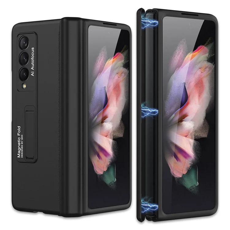 GKK Magnetic Folding Scharnier All-inclusive Hard PC Phone Case Kickstand-schutzschutz Für Samsung Galaxy Z Fold3 5g - Schwarz