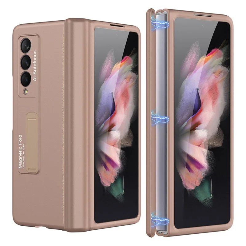 GKK Magnetic Folding Hinge All-inclusive Hard PC Phone Case Kickstand Protective Cover for Samsung Galaxy Z Fold3 5G - Rose Gold