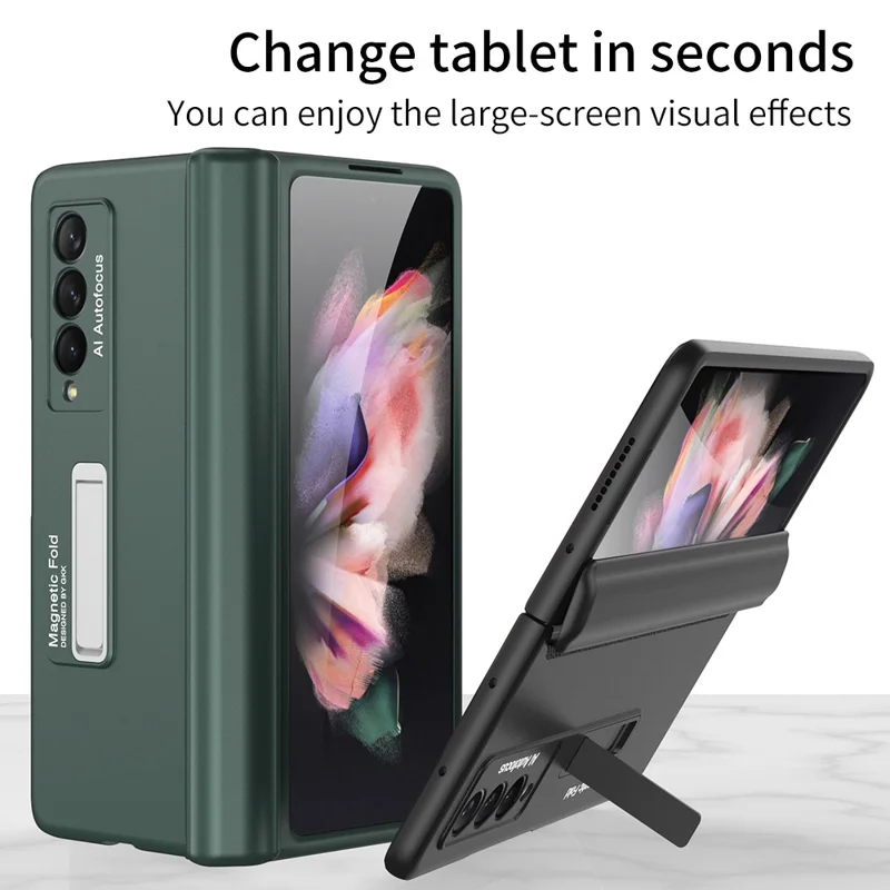 GKK Magnetic Folding Hinge All-inclusive Hard PC Phone Case Kickstand Protective Cover for Samsung Galaxy Z Fold3 5G - Rose Gold