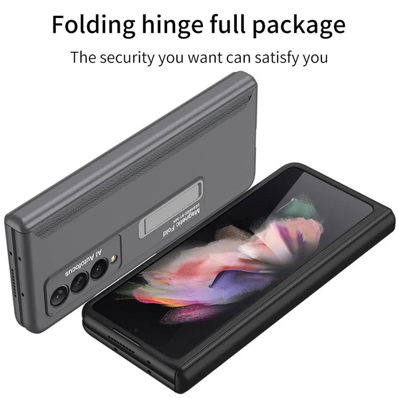GKK Magnetic Folding Hinge All-inclusive Hard PC Phone Case Kickstand Protective Cover for Samsung Galaxy Z Fold3 5G - Rose Gold