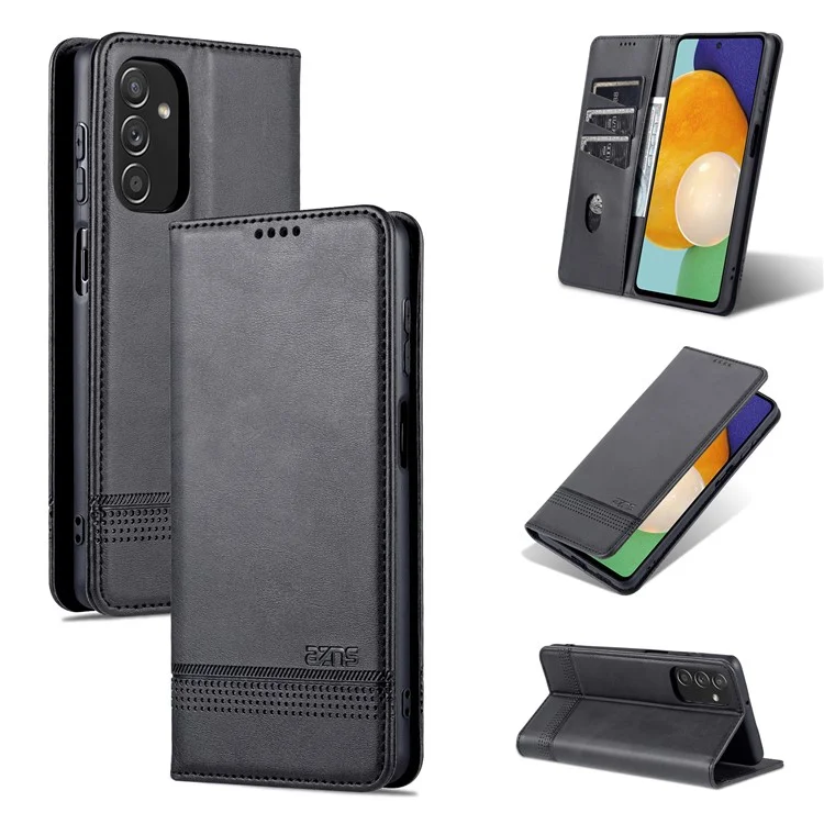 AZNS Magnetic Absorption PU Leather Flip Cover Stand Full Protection Wallet Phone Case for Samsung Galaxy M52 5G - Black