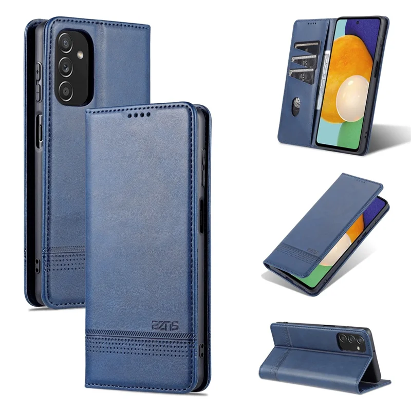 AZNS Magnetic Absorption PU Leather Flip Cover Stand Full Protection Wallet Phone Case for Samsung Galaxy M52 5G - Blue