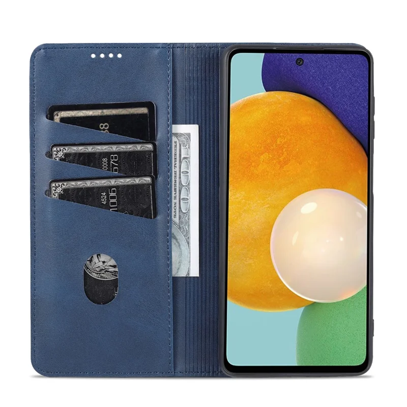 AZNS Magnetic Absorption PU Leather Flip Cover Stand Full Protection Wallet Phone Case for Samsung Galaxy M52 5G - Blue