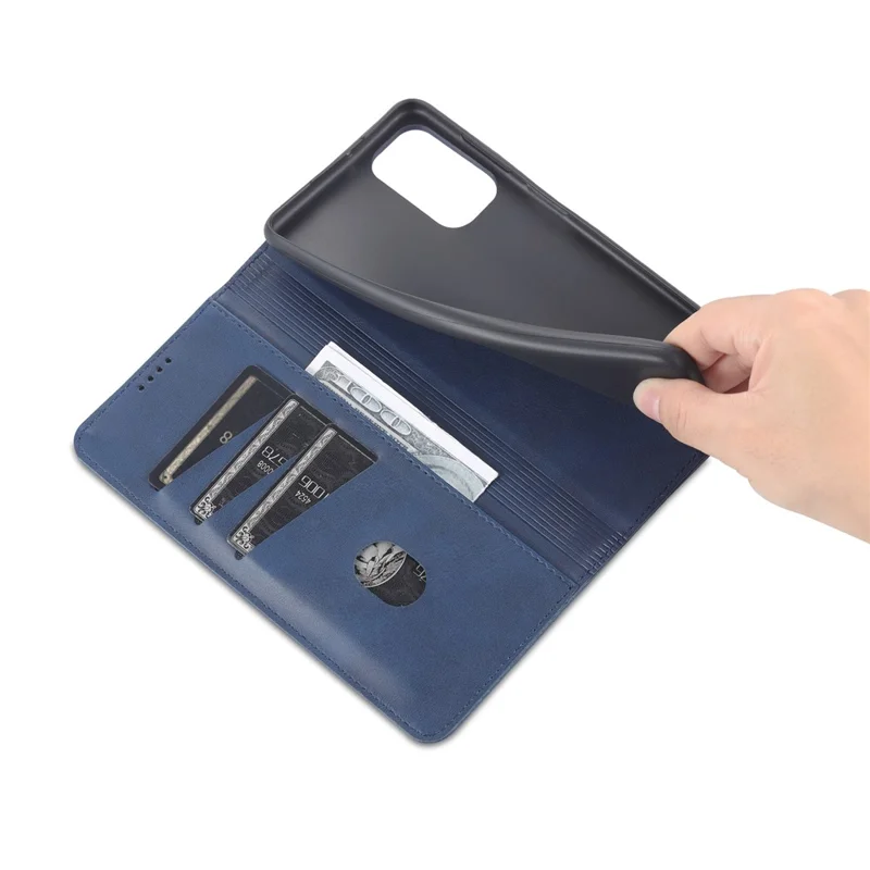 AZNS Magnetic Absorption PU Leather Flip Cover Stand Full Protection Wallet Phone Case for Samsung Galaxy M52 5G - Blue