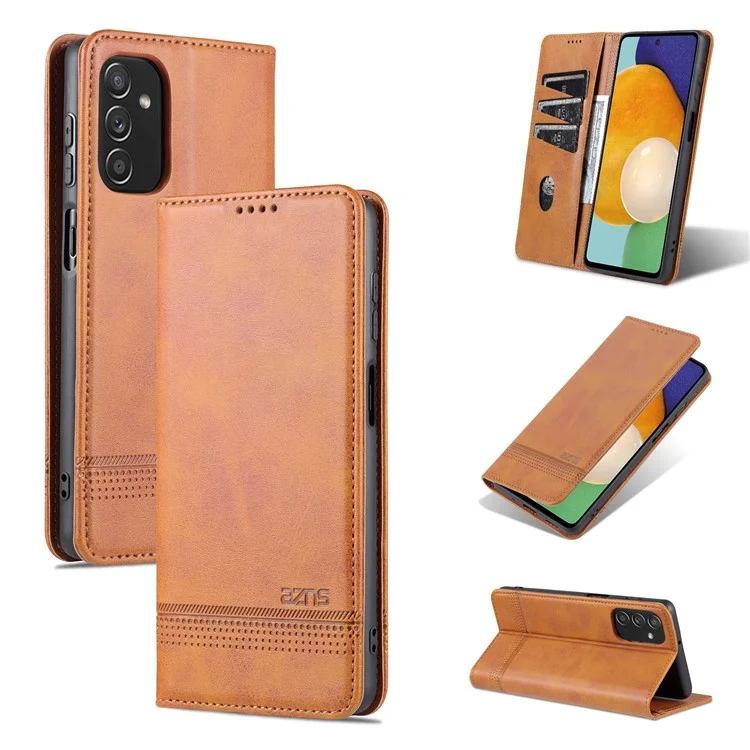 AZNS Magnetic Absorption PU Leather Flip Cover Stand Full Protection Wallet Phone Case for Samsung Galaxy M52 5G - Brown