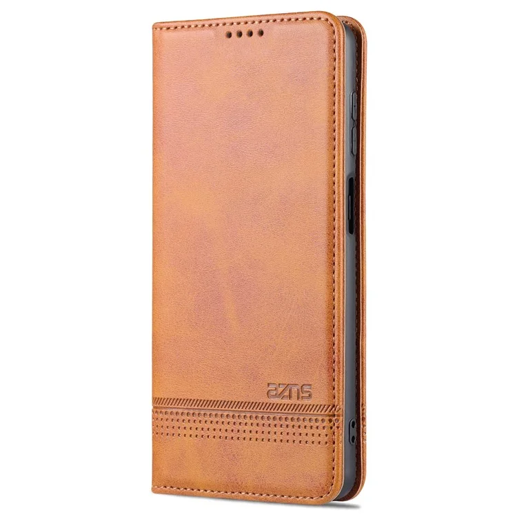 AZNS Magnetic Absorption PU Leather Flip Cover Stand Full Protection Wallet Phone Case for Samsung Galaxy M52 5G - Brown