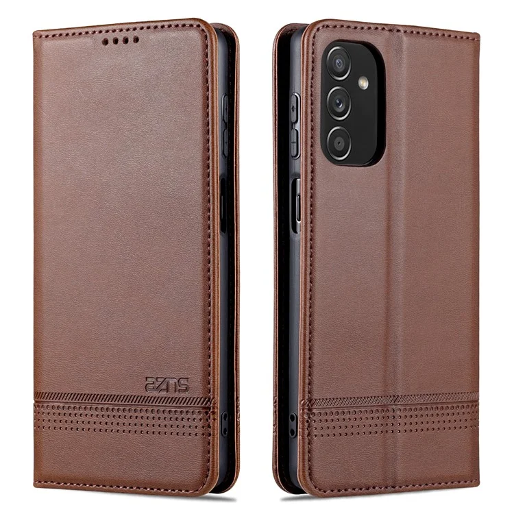 Azns Absorción Magnética PU pu Cubierta de Cubierta de Cuero Case de Teléfonos de Billetera de Protección Completa Para Samsung Galaxy M52 5G - Café