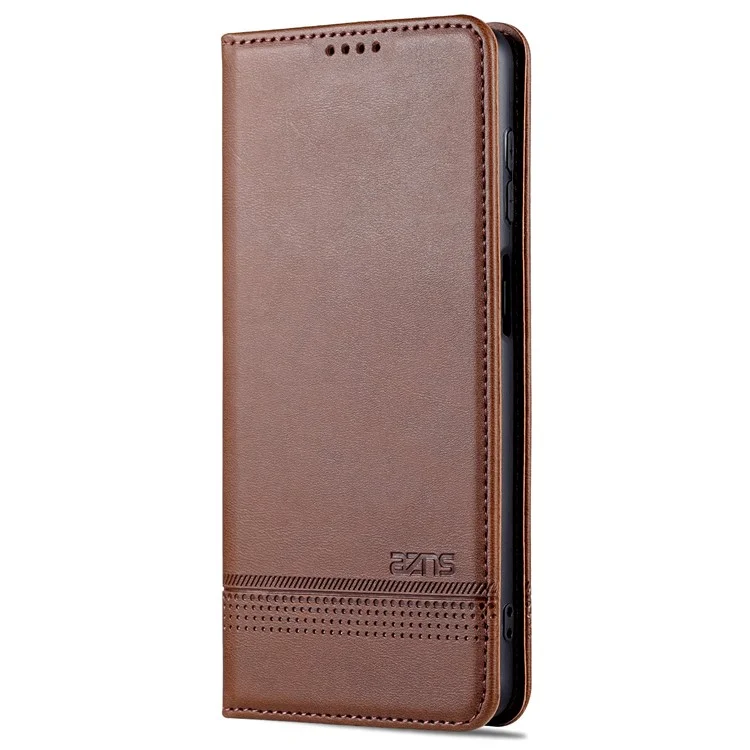 Azns Absorción Magnética PU pu Cubierta de Cubierta de Cuero Case de Teléfonos de Billetera de Protección Completa Para Samsung Galaxy M52 5G - Café
