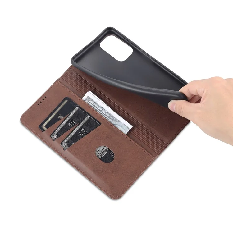 Azns Absorción Magnética PU pu Cubierta de Cubierta de Cuero Case de Teléfonos de Billetera de Protección Completa Para Samsung Galaxy M52 5G - Café