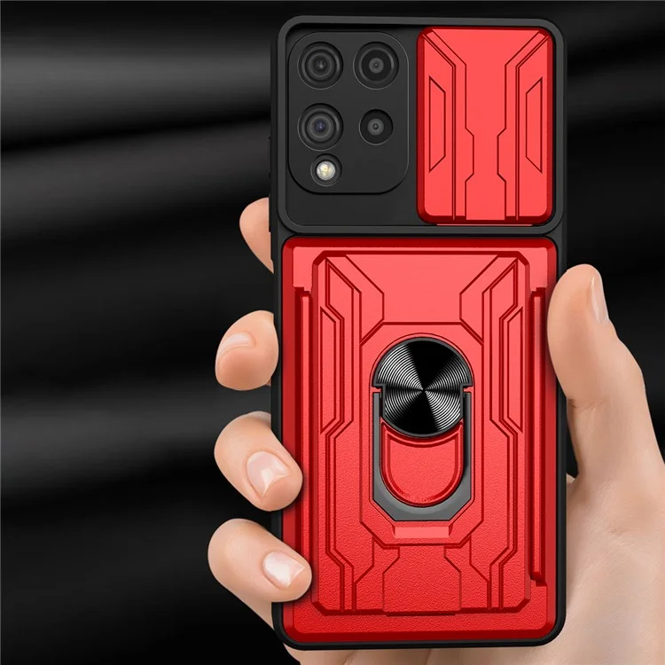 Дерзатель с Высокой Защитой от Скрещивания PC + TPU Slide Lins Case с Подставкой Для Крепления Для Автомобиля Для Samsung Galaxy A22 4G (версия Eu) - Серый
